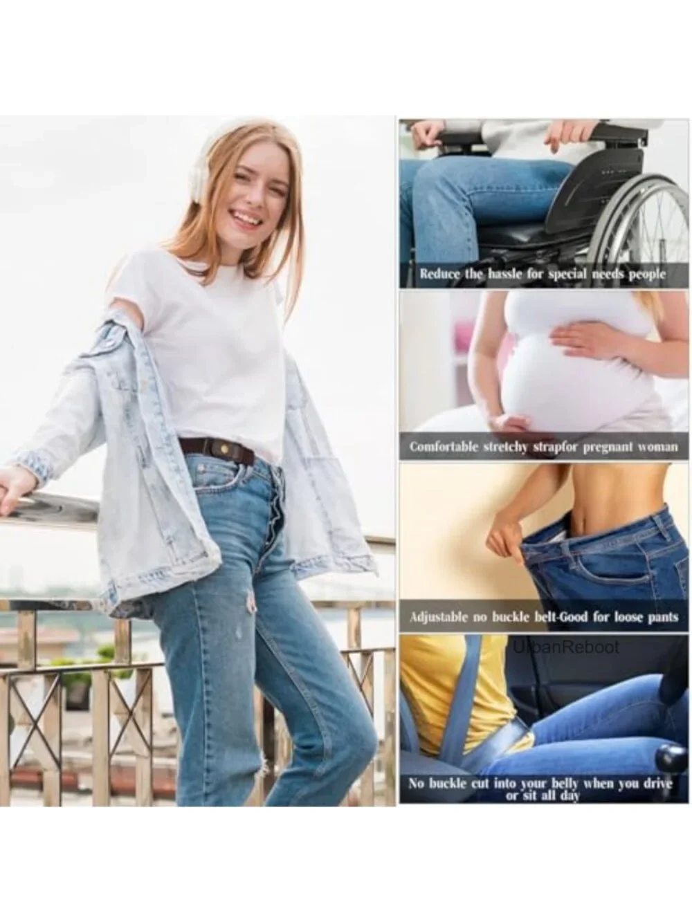 2-Pack No Buckle Stretch Belts for Men Women Adjustable Leather & Metal Snap